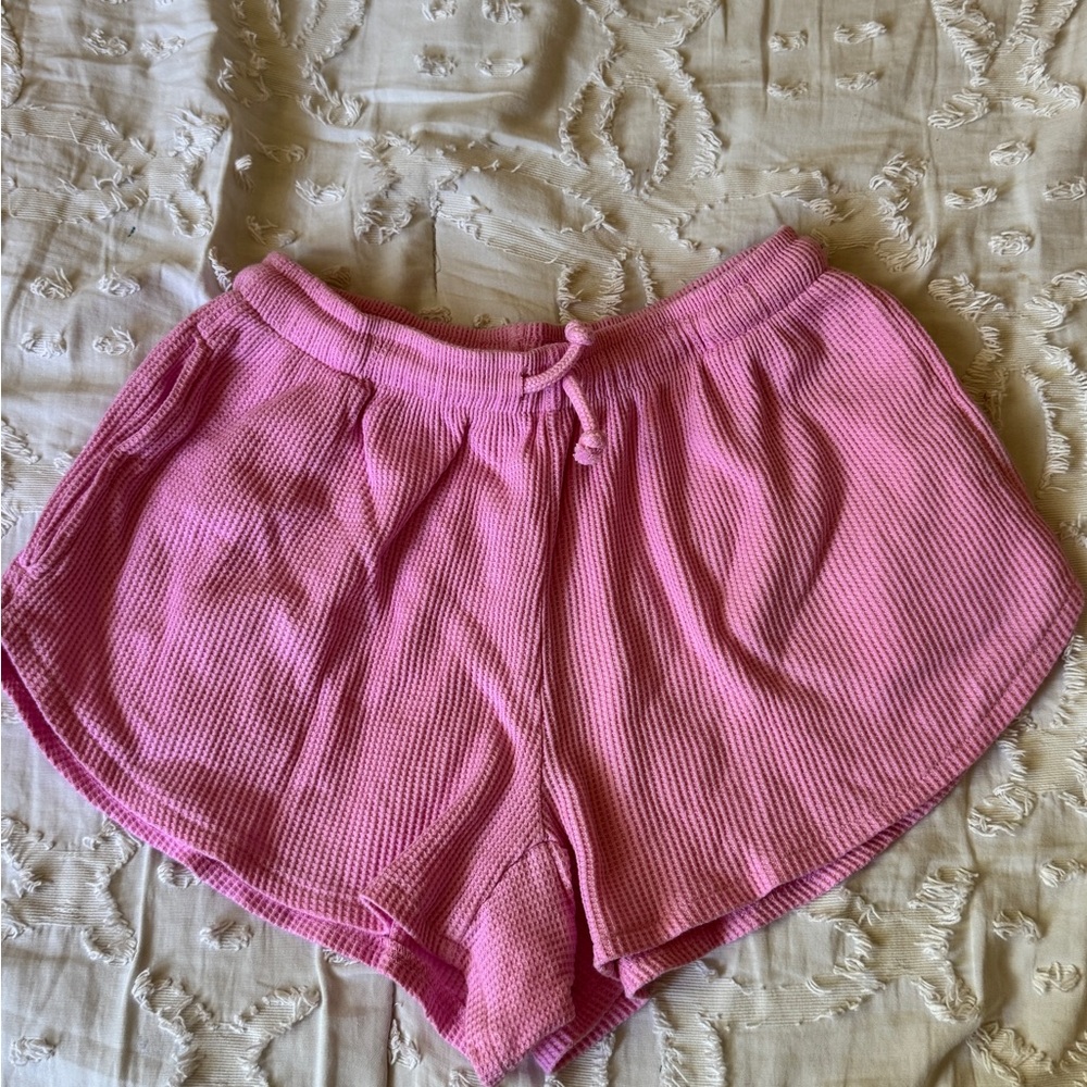 Women's Pink Waffle Knit Lounge Shorts